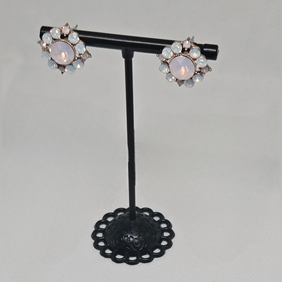 Opalescent Rhinestone Stud Earrings – Vintage Inspired Floral Statement - Picture 2 of 5